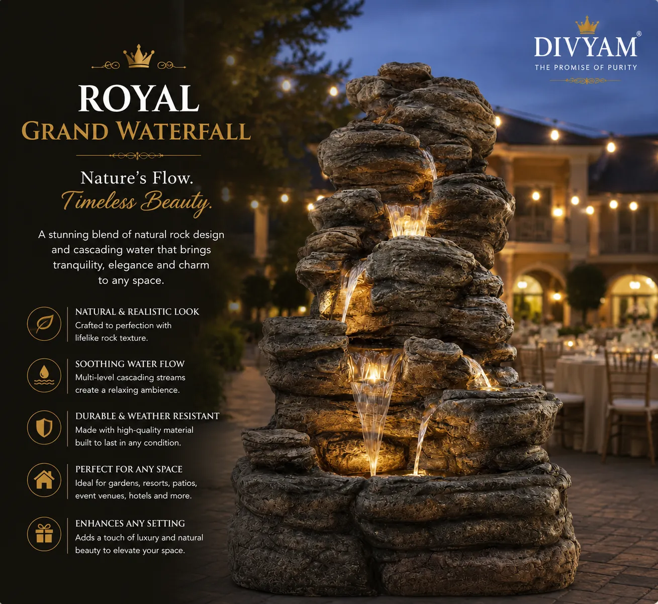 Royal Grand Waterfall - luxury wedding setup by D I V Y A M®